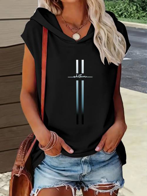 1 t-shirt top met capuchon, eenvoudig ontwerp, comfortabele en veelzijdige , zomer, y2k- , dames sportkleding, elegant en modieus