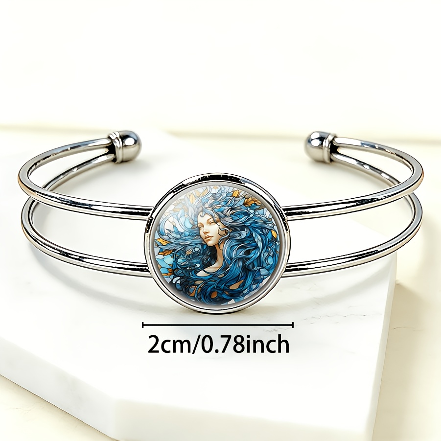 Women's Colorful Round Time Gemstone Inlaid Adjustable Open Bangle