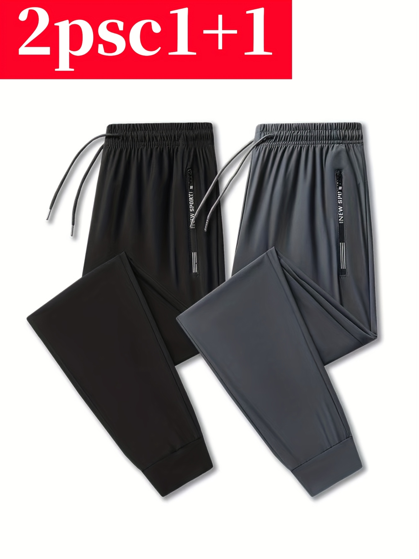 2pcs mens high   joggers ice cooling fabric zipper pockets breathable lightweight design for summer sports and casual wear   fit durable nylon spandex blend solid   for running gym golf fishing and outdoor activities Product details 1