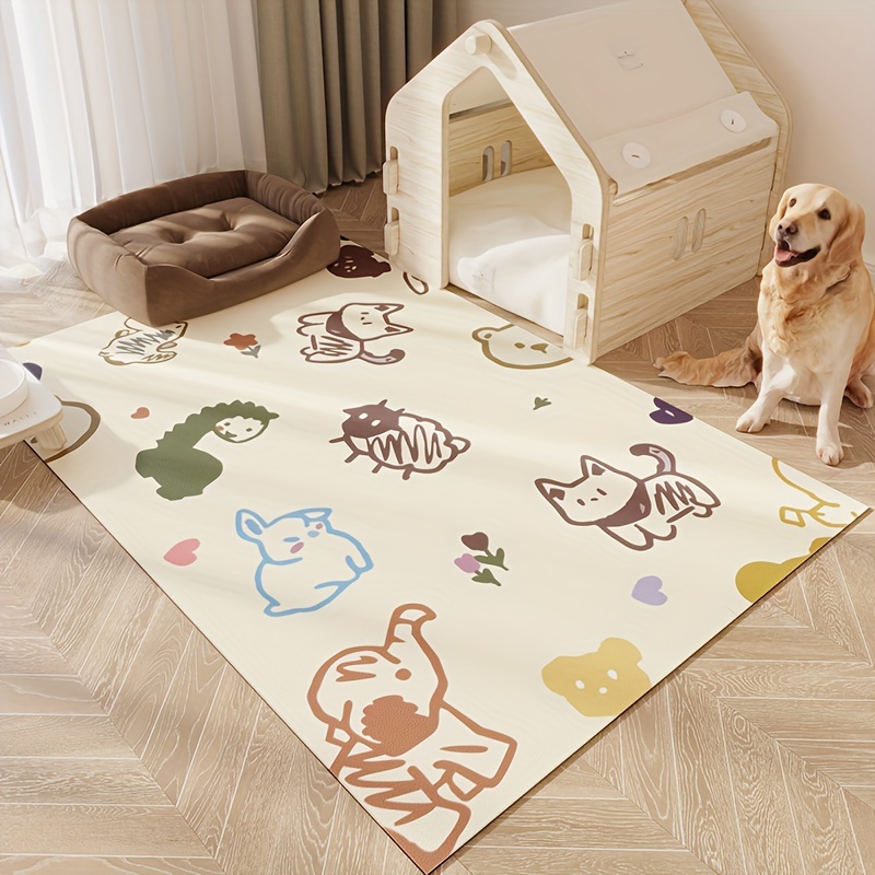 

Waterproof Leather Dog Mat With Animal Print, Durable Pvc Pet Floor Pad For Medium Breeds, Easy-clean Rectangle Carpet For Cat & Dog Cages - 1pc