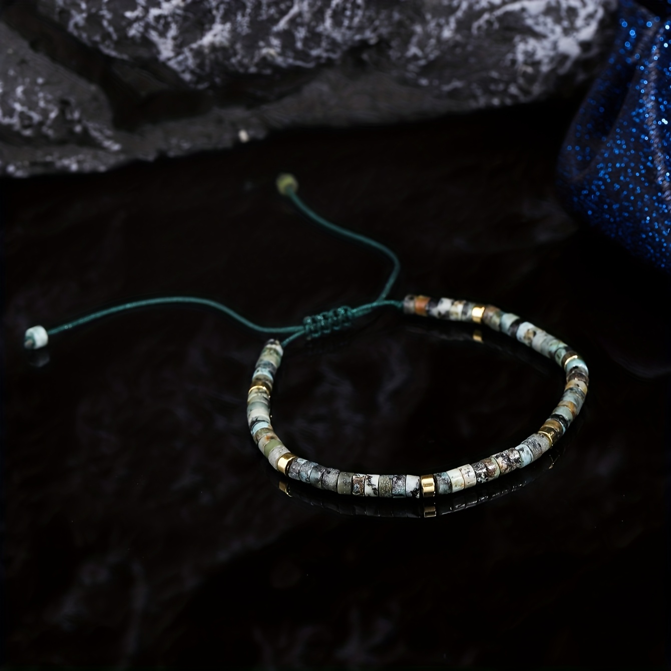Men's African Turquoise Bracelet, Natural Stone Gift