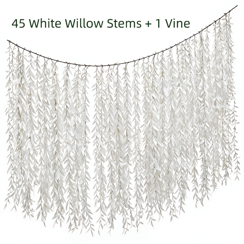 TEMU Guirlande de en blanc artificiel, longueur totale 1,8 m, tiges de blanc tombantes de 90 cm, feuillage suspendu de Noël pour mur et plafond pour