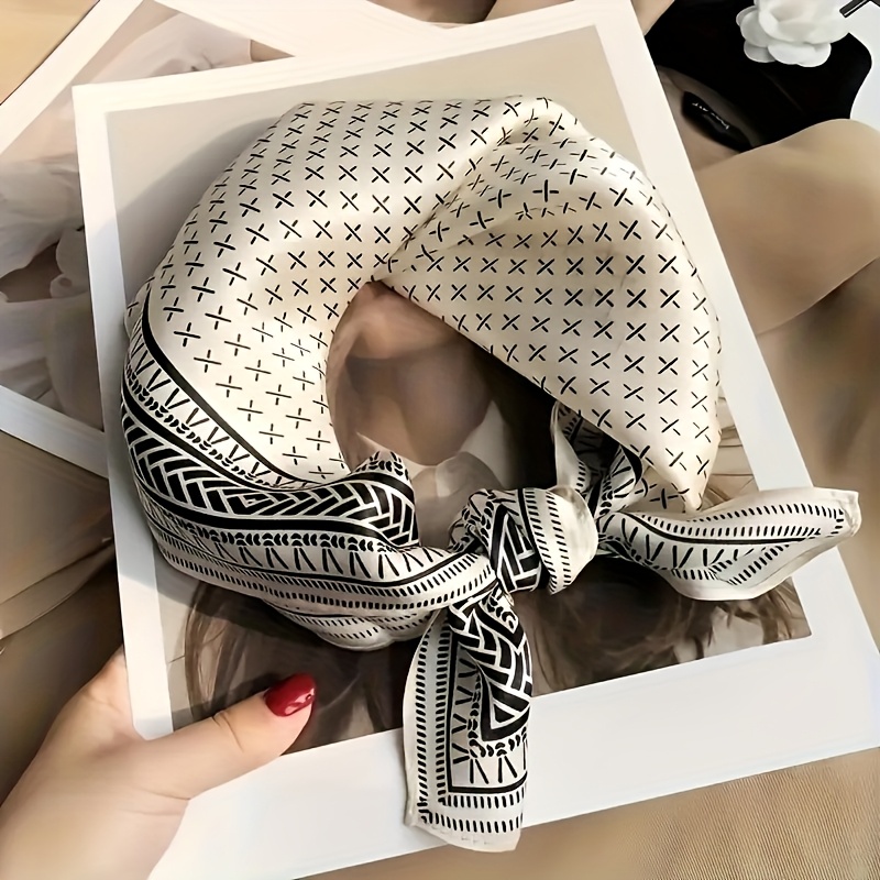 TEMU Bohemian Style Women's Satin Scarf Measuring 27.5 Inches - Featuring An Elegant , Soft And Lightweight, Used As A Headband, Black And White