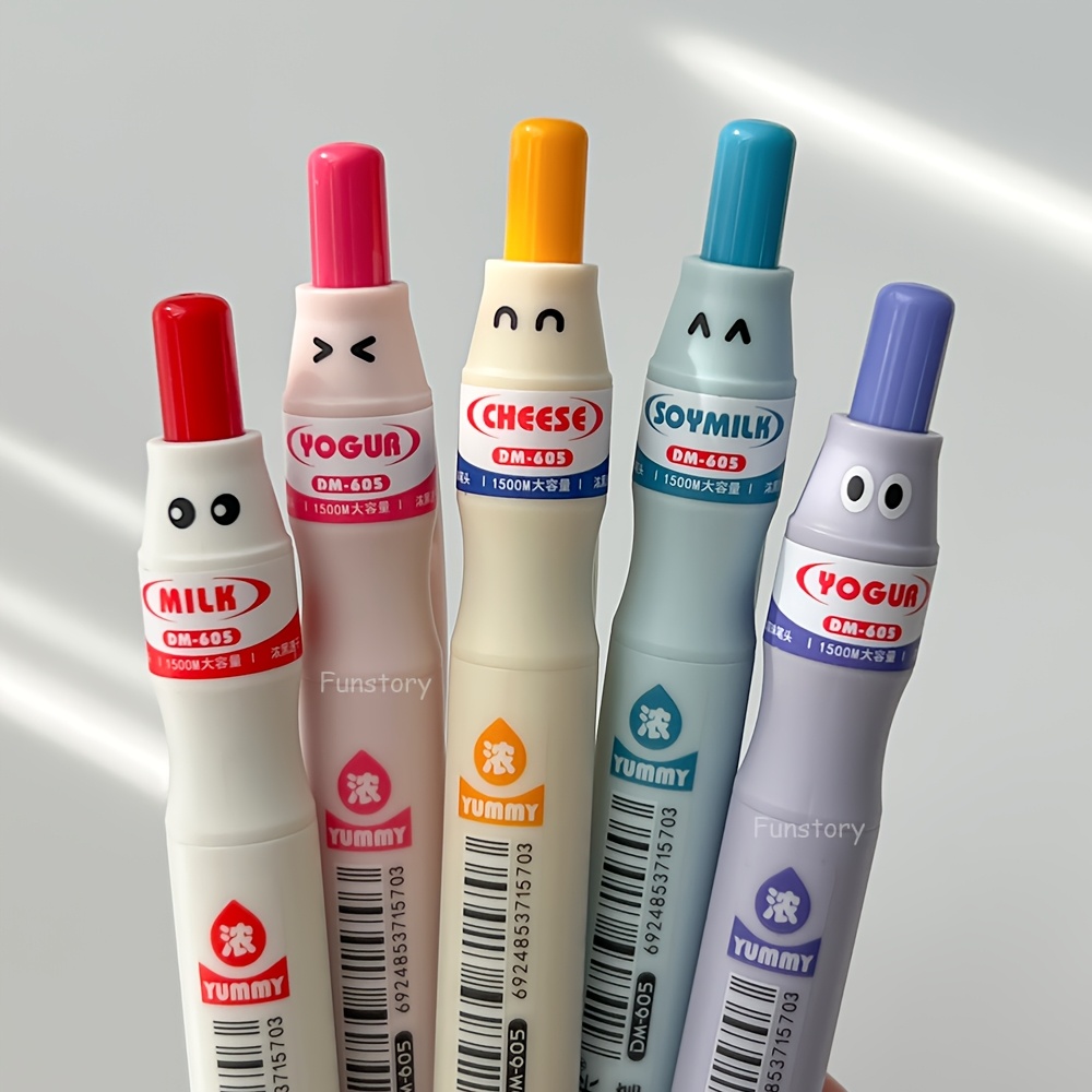 TEMU 5 Creative Milk Bottle Gel Pens 0.5mm Large Capacity Fun Quick-drying Pens Simple Cute And Stylish Black Pens
