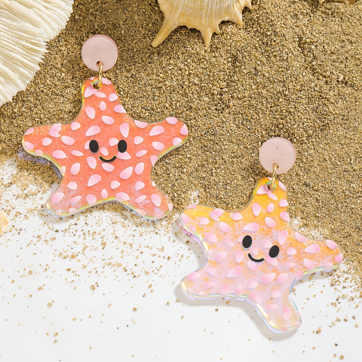 

Laser Color-changing Starfish Earrings - Cute Acrylic With Stainless Steel Posts, Ideal For Beach Vacations & Casual Attire, Perfect Gift, Quirky Earrings