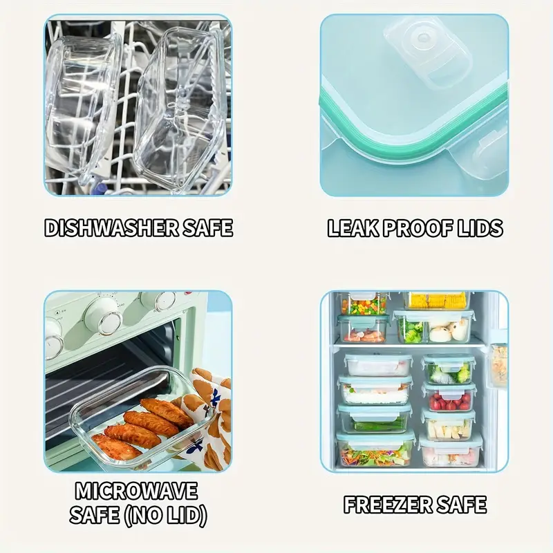1pc borosilicate glass lunch box with lid microwave dishwasher safe rectangular food storage container for students office workers meal prep leak proof stackable oven safe freezer friendly Product details 6