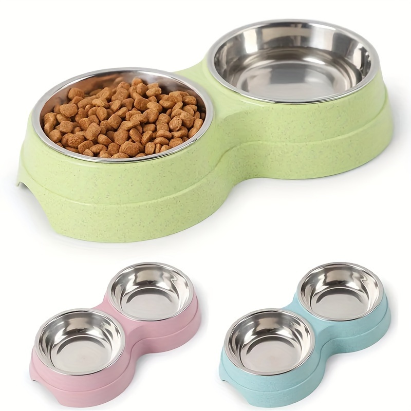 

Stainless Steel Double Pet Bowl For Cats And Dogs - Non-slip Base, Dual Bowls For Food And Water - Easy To Clean, Uncharged, Without Battery - Durable Feeding & Watering Supplies