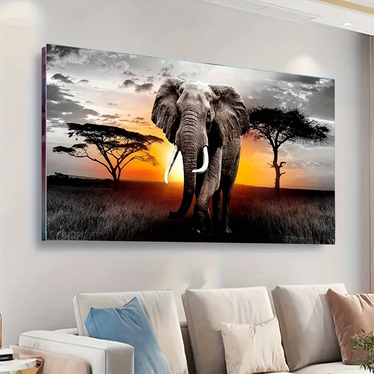 

5d Diamond Art Painting Kit, Sunrise Elephant, Large Acrylic Embroidery, Diy Mosaic Craft, Wall Hanging Decor, 40x70cm/15.75x27.56in