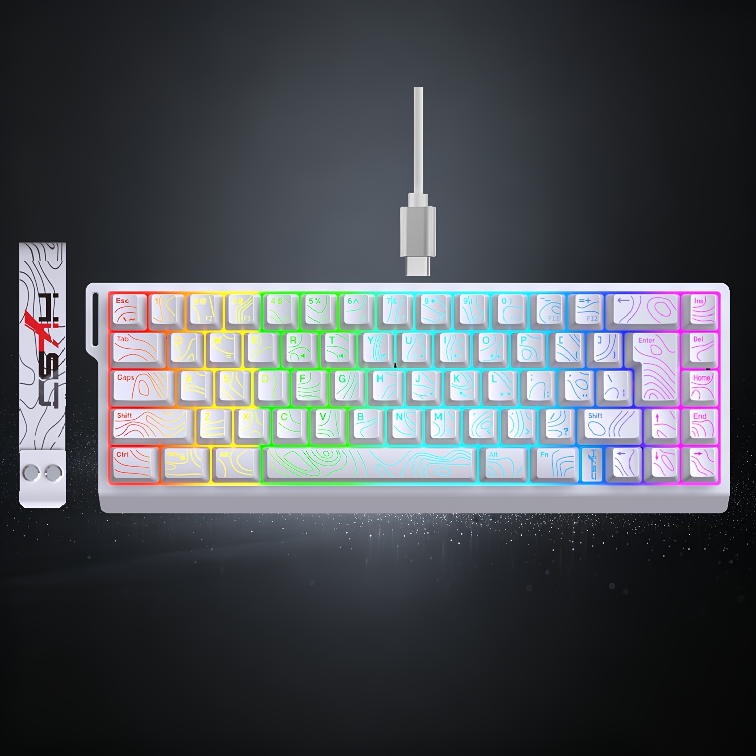 TEMU HXSJ A New V68 68-toetsen bedraad membraantoetsenbord, RGB-verlichting, afneembare USB-C-kabel, gevormde keycaps, draagbaar, plug-and-play, voor