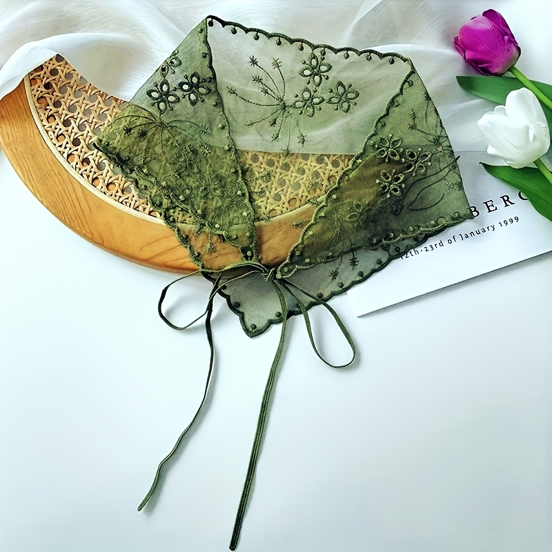 Image of Women's Bohemian Style Triangle Scarf, Thin Lace Tie-on Headband, Vintage Pastoral Photography Accessory