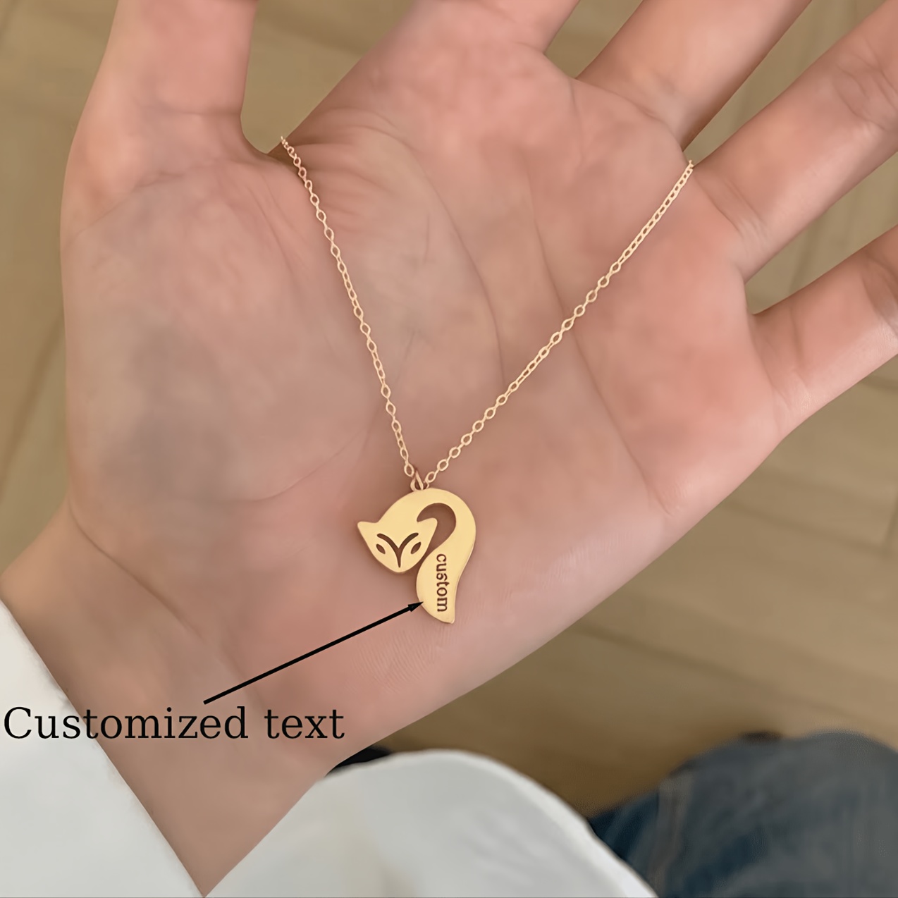 Customizable Engraved Little Fox Necklace, Premium Gift for Her