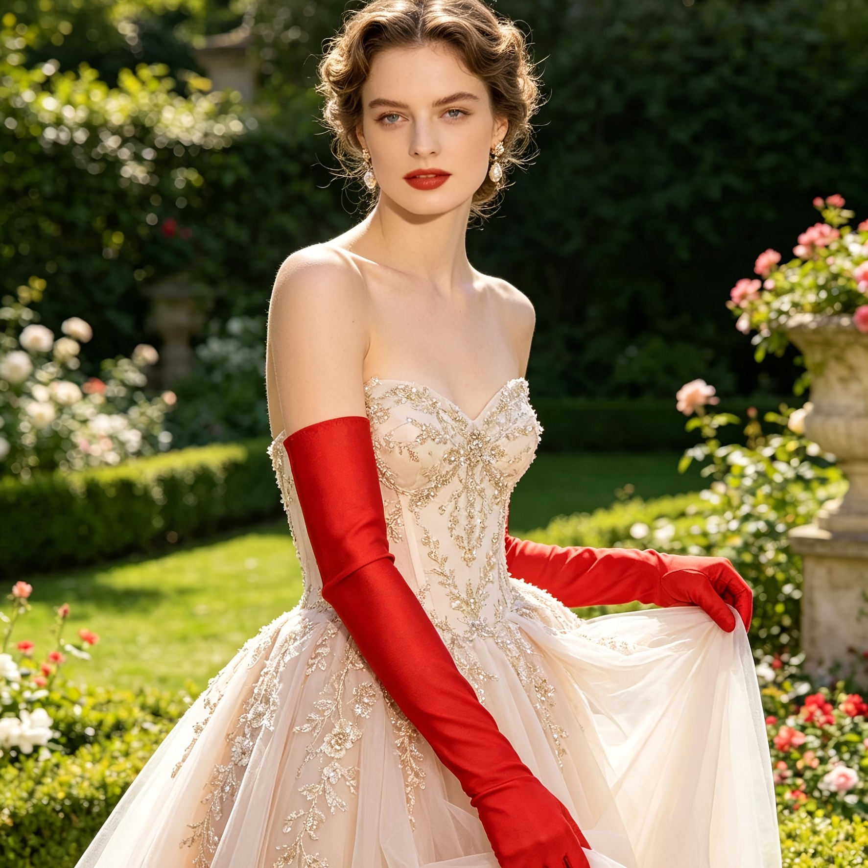 Retro Long Satin Gloves for Weddings and Parties