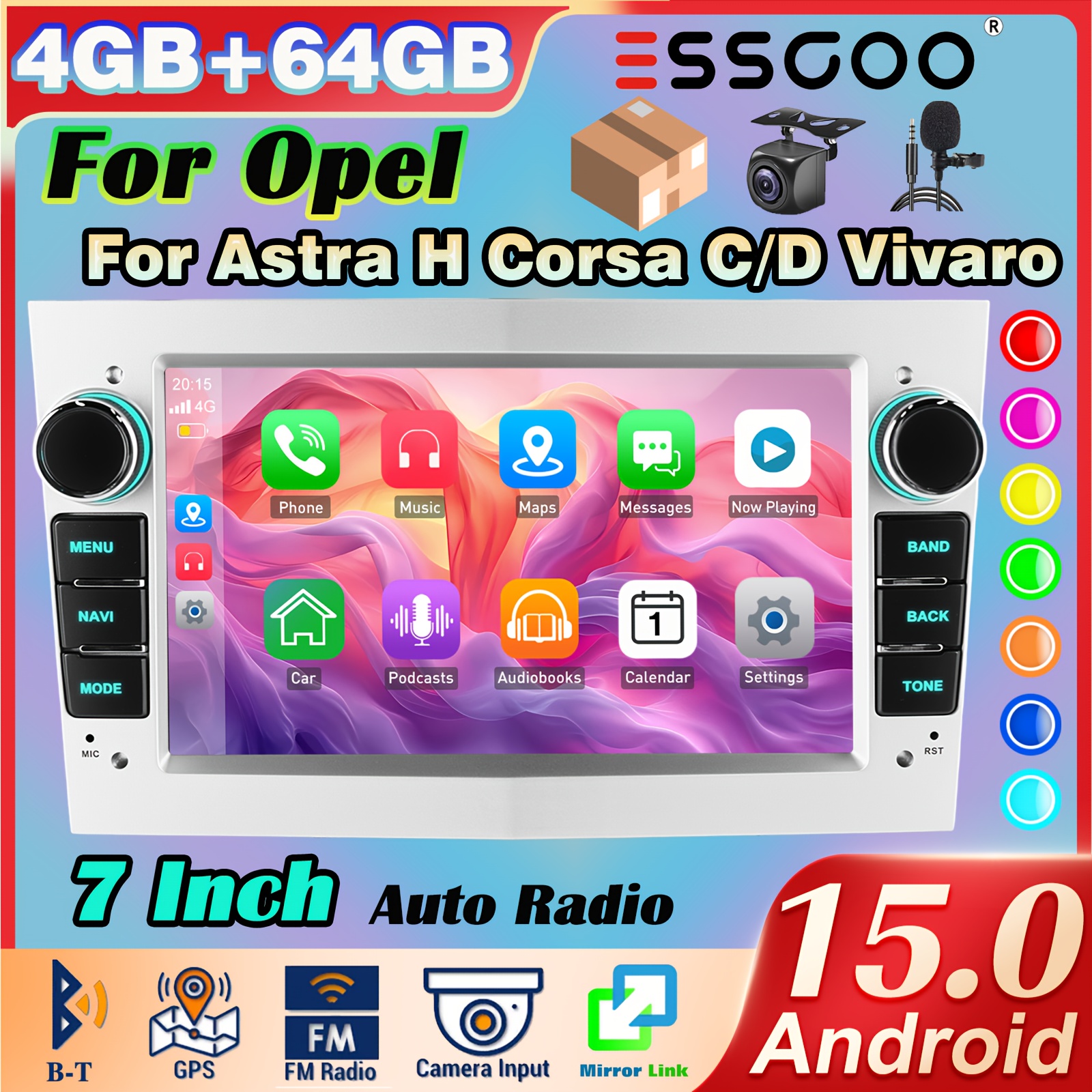 Image of Essgoo 4+64gb Upgraded 15 Car Stereo Radio For H G C D B Vectra | 2 Din 7 Inch Ips Touch Screen Smart Car Radio With Auto, Gps Wifi B-t Connection