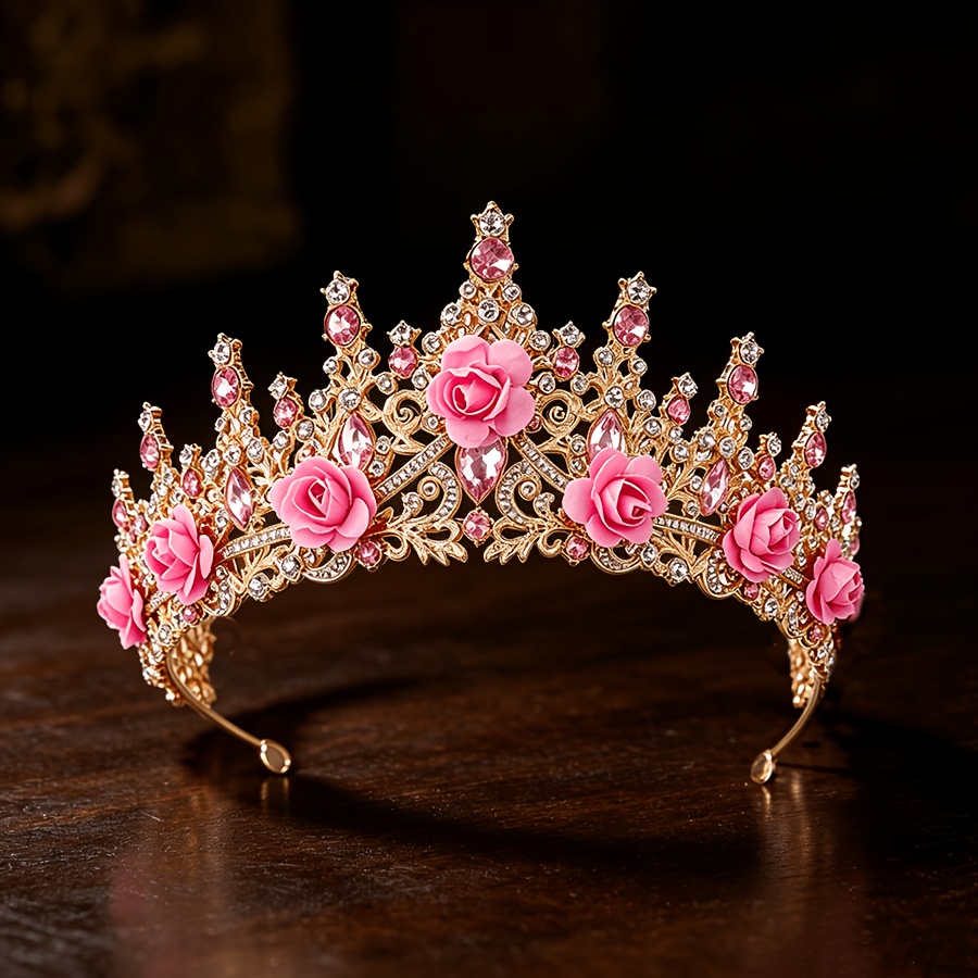 TEMU Baroque Elegant Artificial Flower- ; Colorful Baroque-style Crown Headpiece; Birthdays, Weddings, Parties, Floral-themed Bridal Events, And As A