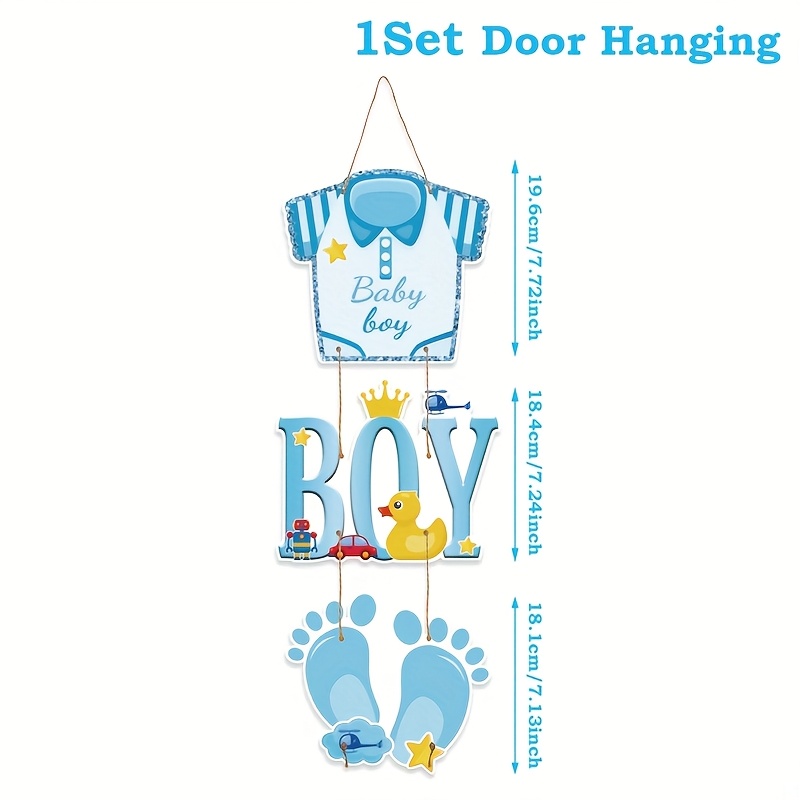Image of 1set, Banner, Blue Paper Door Hanging, Clothing Pattern Paper Hanging Decor, Baby Shower Party Supplies, Happy Birthday Party Decor, Gender Reveal Party Decoration, 1st Birthday Hanging Decor