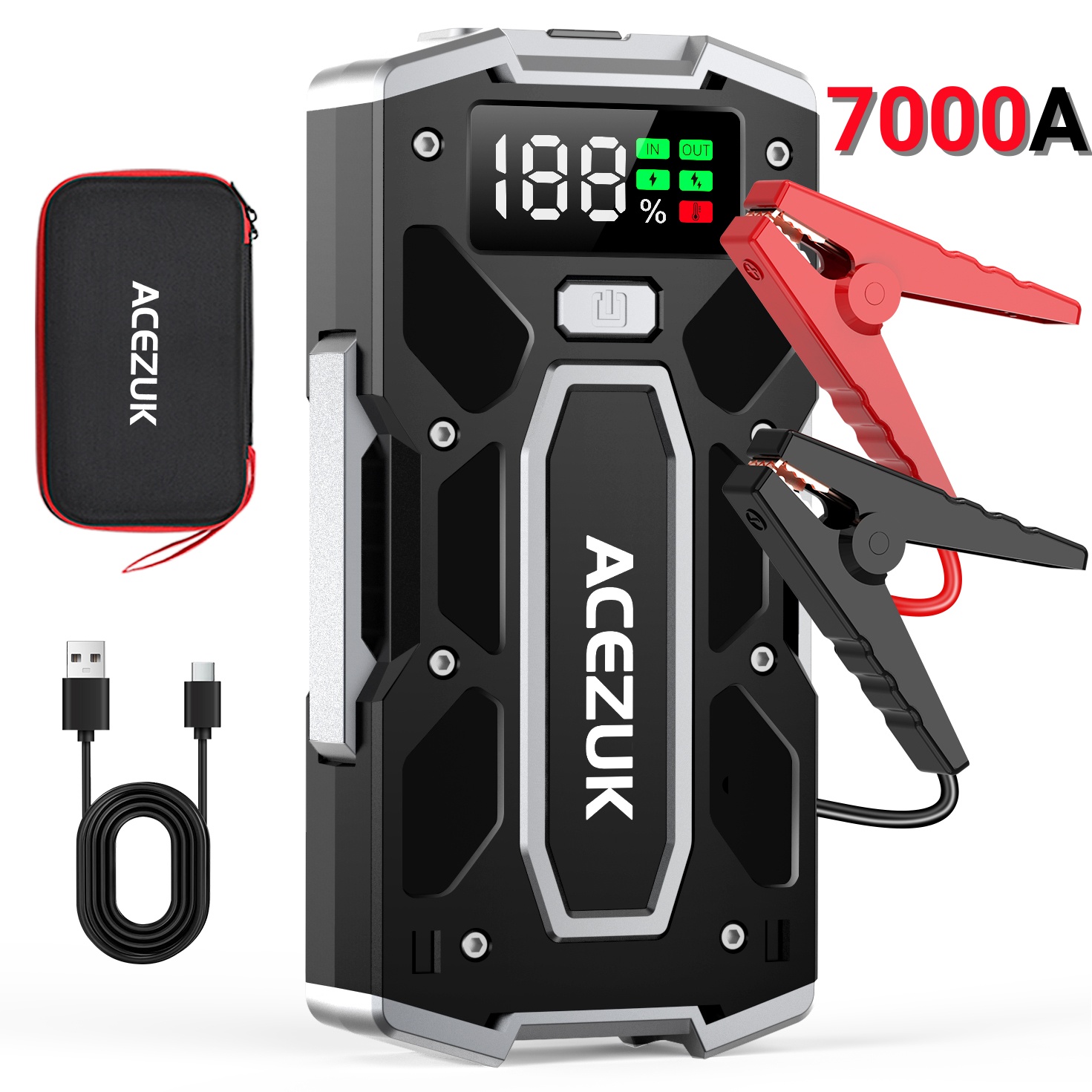 Booster Batterie Voiture 6000A NACKEO STAR02 - Démarreur 12V Puissant (jusqu'à 9L Essence/7L Diesel), Batterie Externe 20000mAh, écran LCD - 9