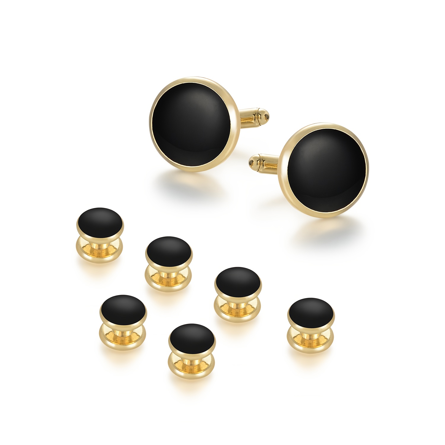 TEMU Men's Cufflinks And Tuxedo Buttons Set, Simple Geometric Pattern, Copper Material, Fashionable And Versatile, Sleeve Studs, Gift For Father,