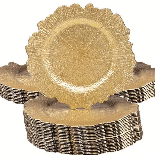 13 golden charging pad decorative trays circular charging pad for dining plates plastic charging pad for dining tables wedding decoration