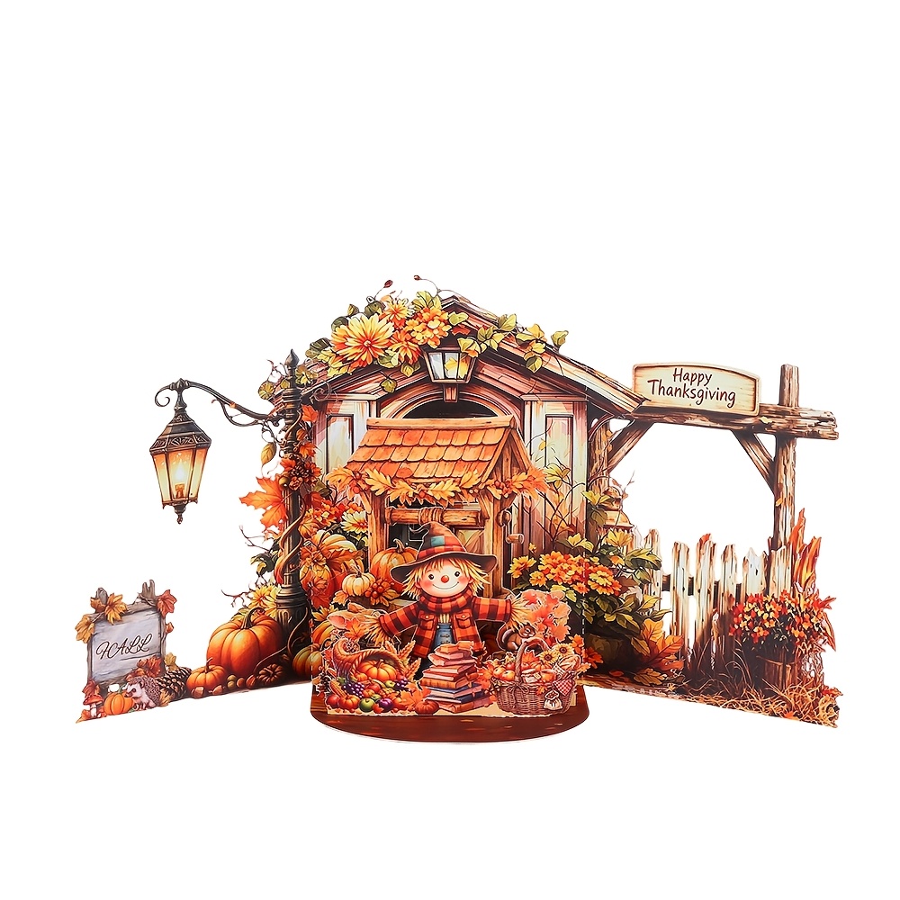TEMU 1pc 3d Pop-up Thanksgiving Greeting Card, Pumpkin Autumn House Scene Holiday Greeting Card Gift, Universal Greeting Card For , Birthdays, And