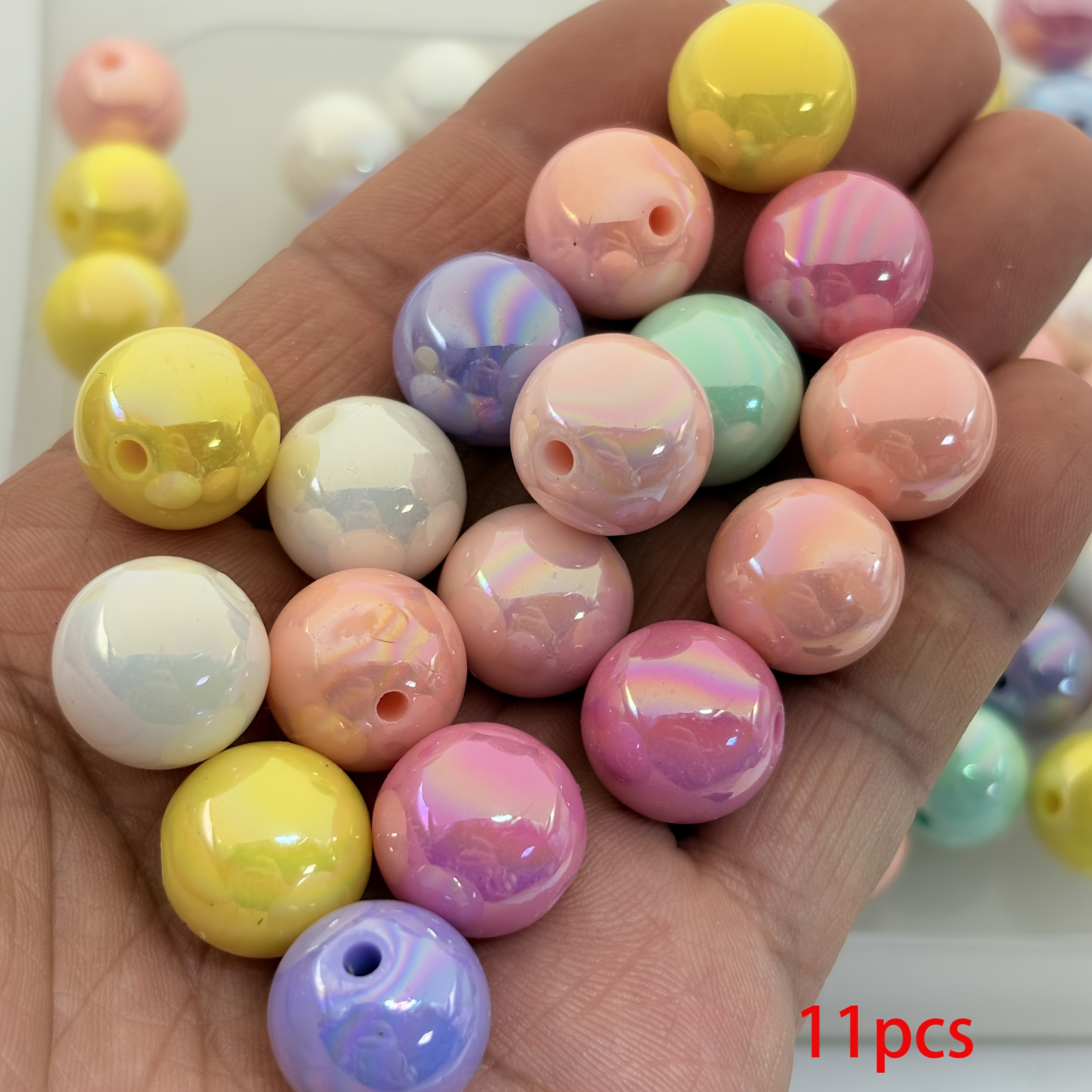 Image of Large Size 11/16mm Colorful Acrylic Jewelry Beads Making, High-quality Iridescent Decorative Beads, No Scratches, Straight Hole Round Beads Bracelet Key Bag Mobile Phone Chain Handmade Craft Supplies