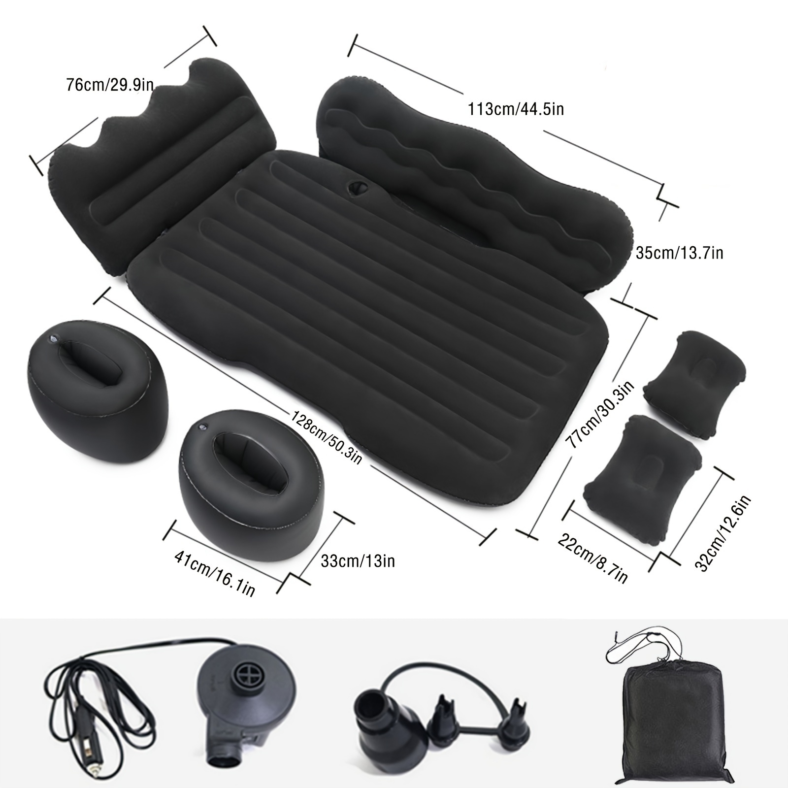 TEMU Car Seat Cushion Trunk Inflatable Mattress, Car Rear Inflatable Thickened Cushion, Sleeping Pad With Car Air Pump, 2 Pillows, For Suv Car Pickup Rear Seat
