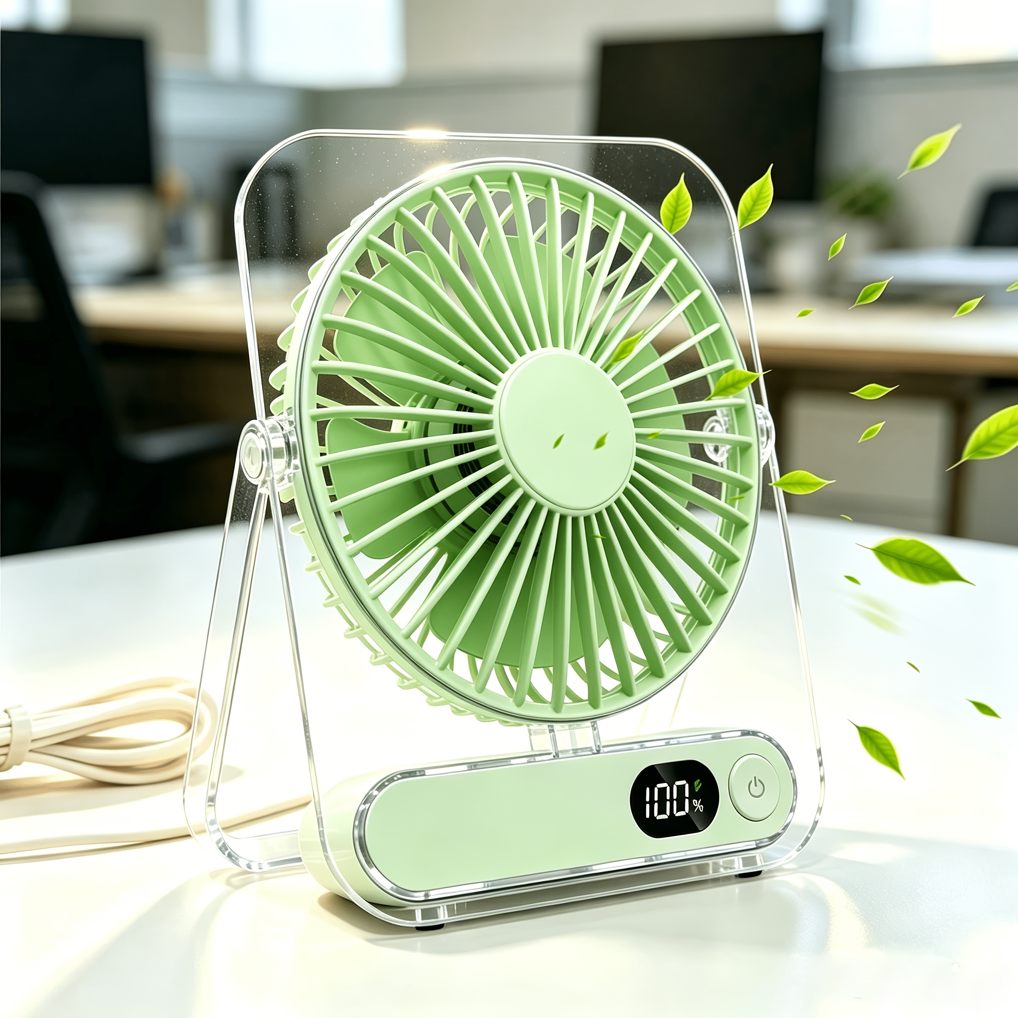 TEMU Rechargeable Usb Desktop Fan (5000mah Battery Included): A Foldable Design Battery Level Display. Constructed From Durable Acrylic Material. A