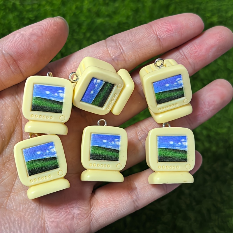 TEMU 6pcs Retro Crt Computer Monitor Charms Mini Old Pc Resin Pendants For Jewelry Making Earrings Necklace Additions