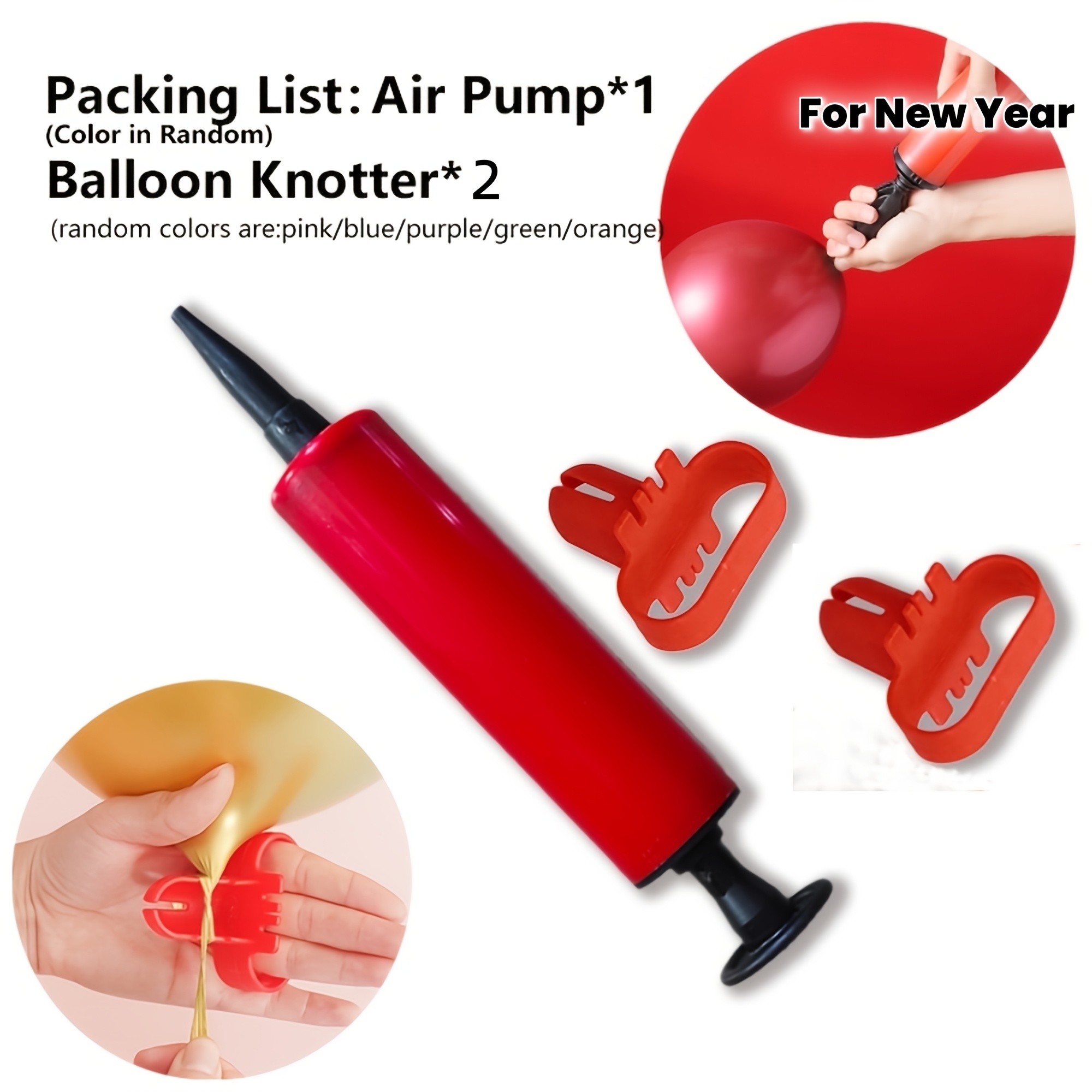E-shop 3er-Set Ballonfüllset (5 zufällige Farben), inklusive Ballonfüller und Aufwickler, geeignet für Feiertage, Geburtstage, Hochzeiten,