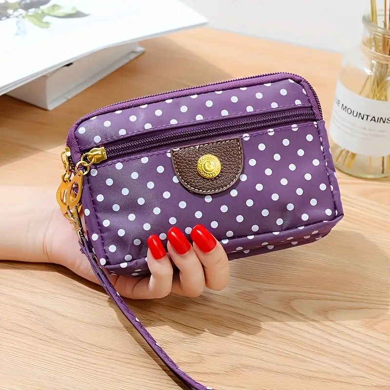 elegant nylon clutch wallet polka dot pattern four zipper pockets mixed color polyester lining random printing purse for women running casual wear details 5