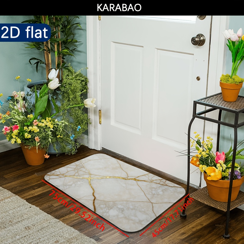 TEMU 2d Flat, 1pc Golden Crackle Marble Texture Floor Mat, Luxurious Feel, Elegant Entryway Decor, Soft Flannel Material, 1.2cm Thickness, 500g/ã¡