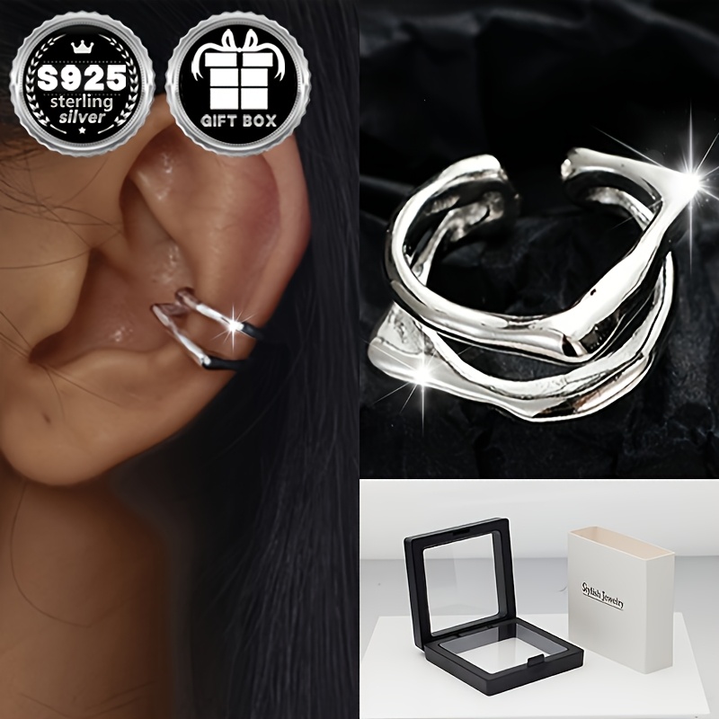 

1pc925 Sterling Silver (total Weight About 2.2g) Geometric Ear Clip, No Piercing, Gothic Halloween Simple Double Irregular Women's Earrings