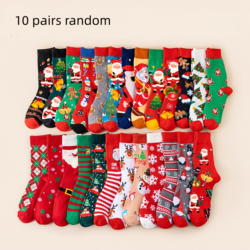 TEMU Random 10 Pairs New Autumn Winter Warm Santa Gingerbread Men's Cute Socks, Best Christmas Gift For