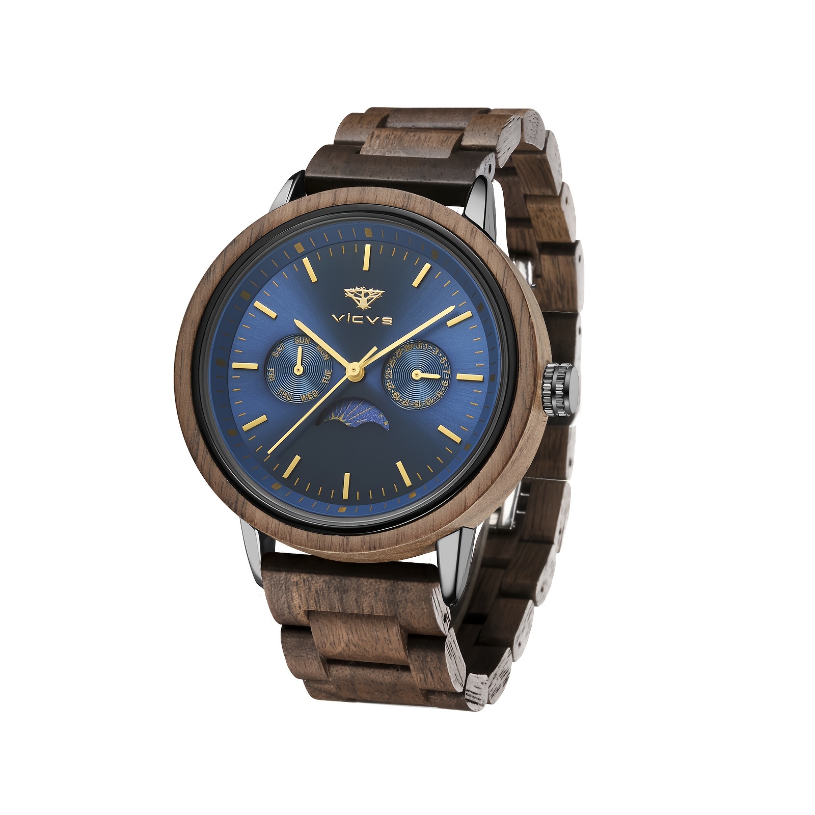 Image of 1pc Vicvs Fashion Men's Wooden Quartz Watch, Retro Wooden Watch, Men's Best Birthday Gift