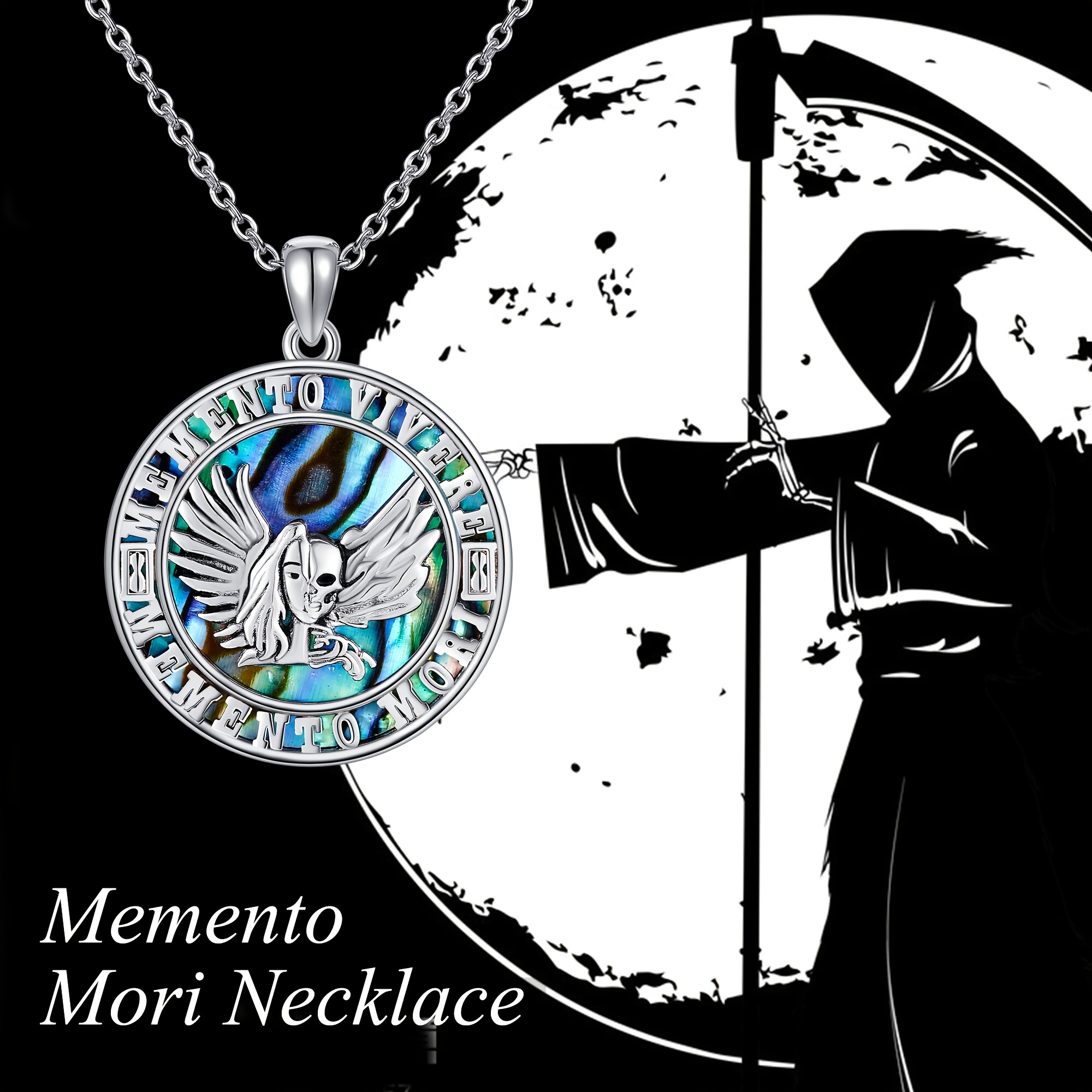 Women's 925 Sterling Silver Abalone Shell Skull Pendant Necklace