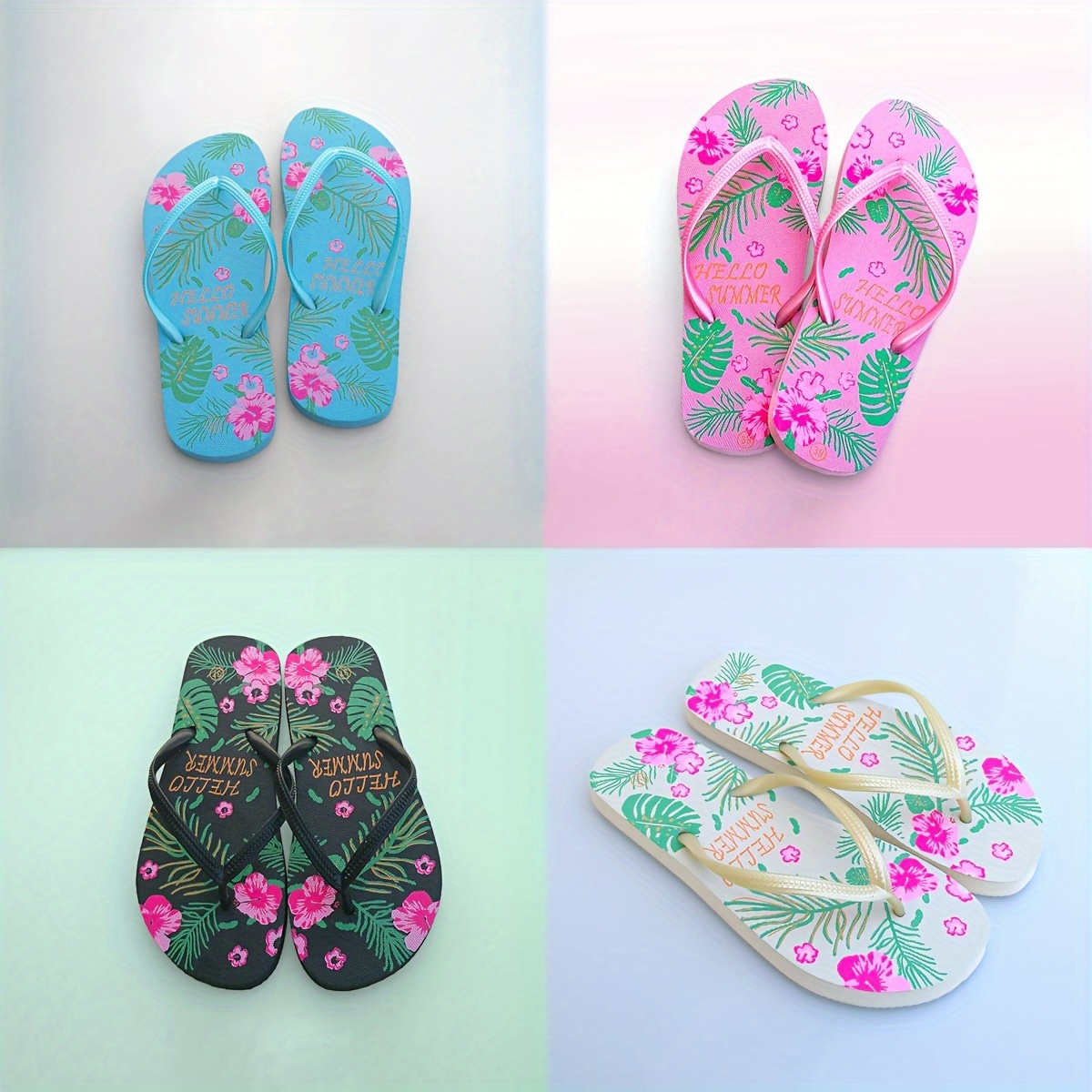 

Chic Floral Women's Slippers - Lightweight, Non-slip Summer Flats In Pink, Blue, Black,