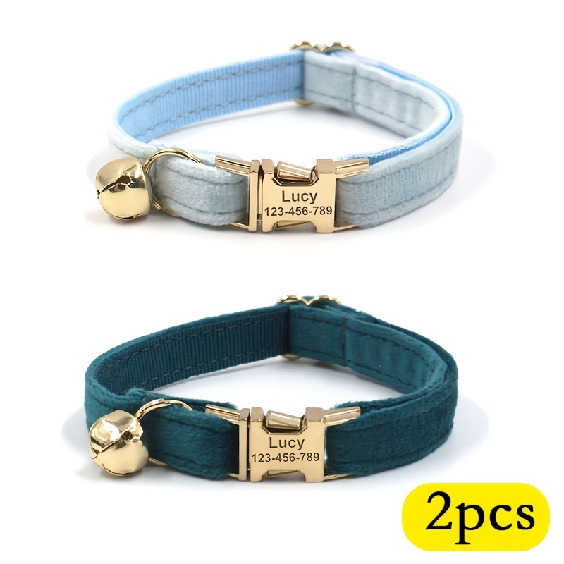 TEMU 2pcs Set Cat Engraved Velvet Collar, Laser-engraved Collar With Self- Text, Name Collar For Cats