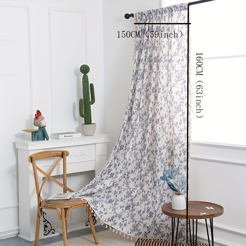 TEMU 1pc Of Blue Curtains With A Small Floral , Designed To Partially Block Out Light