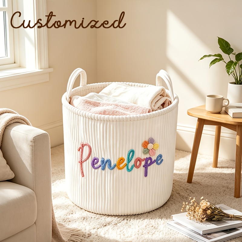 Personalized Storage Basket with Handle, Customized Name Design