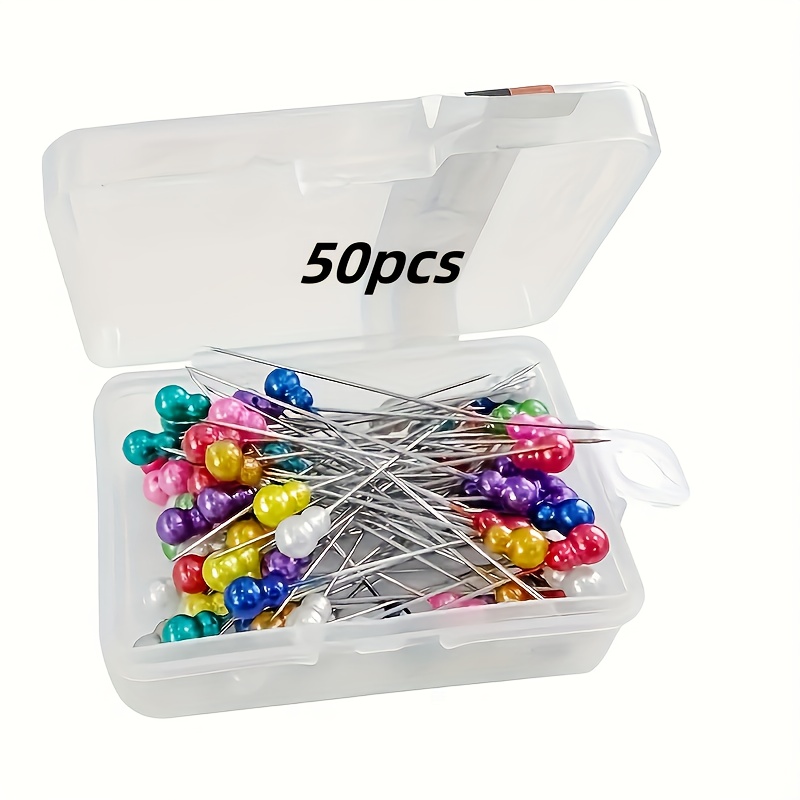 Image of 50pcs Per Box, 5.5cm Gourd-shaped Colorful Sewing Pins, For Hand Sewing, Bouquet Fixing, Clothing Making, Fabric Cutting
