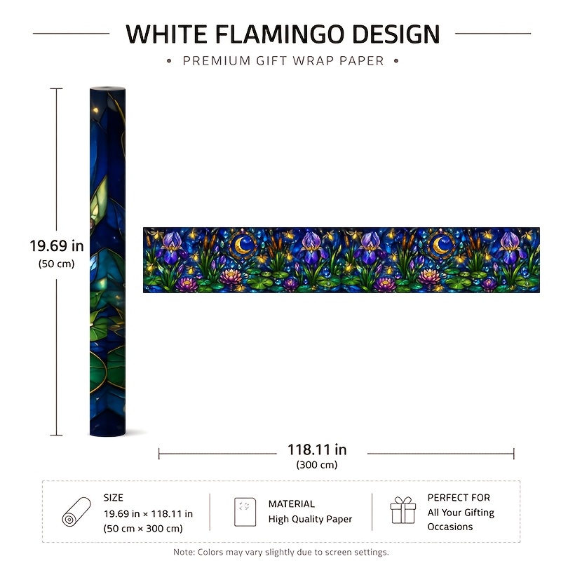 TEMU 1 Rouleau 50x300cm (19.7x118.1in) à Motif Floral , Parfait pour Offrir, Anniversaires & Fêtes, , Facile à Emballer, pour le Bricolage, Motif ,