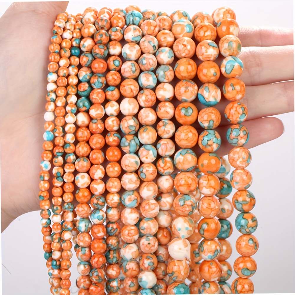 

Natural Rain Flower Stone Beads - Round Loose Bead Assortment For Jewelry Making, Bracelet Diy Crafts, 4mm-10mm Spacer Beads (orange/green Mix)