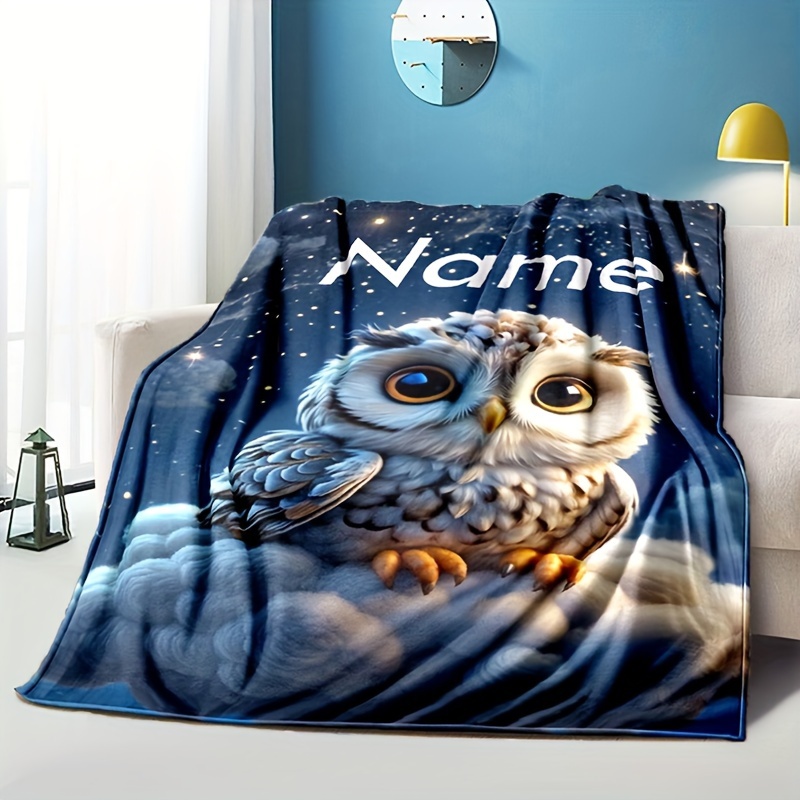 TEMU Custom Owl-themed Soft And Cozy Blanket - Personalized Name, Suitable For Sofa,, Office, And Camping - Machine Washable, , Versatile Gift Idea