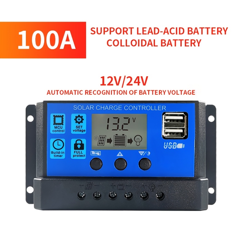 1pc solar charge controller with lcd   usb ports adjustable pwm auto voltage recognition for 12v 24v batteries built in under voltage reverse polarity and short circuit protection hard wired power supply   voltage below 50v