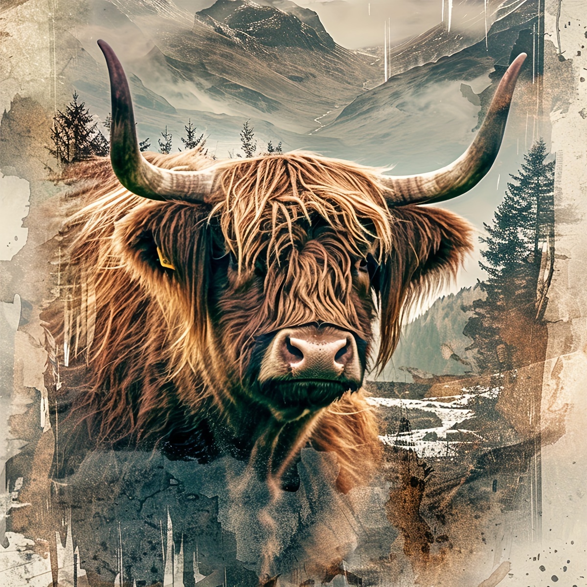 

Highland Cow 5d Diy Diamond Painting Kit, Round Acrylic Gems, Rustic Wildlife Art, Home Office Wall Decor, Handcrafted Rhinestone Mosaic – Frameless 40x40cm/15.7x15.7in