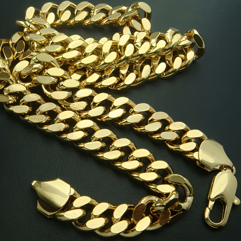 E-shop Hip Hop Luxus Mode Party Herren Goldenes Edelstahl Street Casual Party Vielseitiges Ultra Dickes Sechsseitiges Bodenkette Halsketten