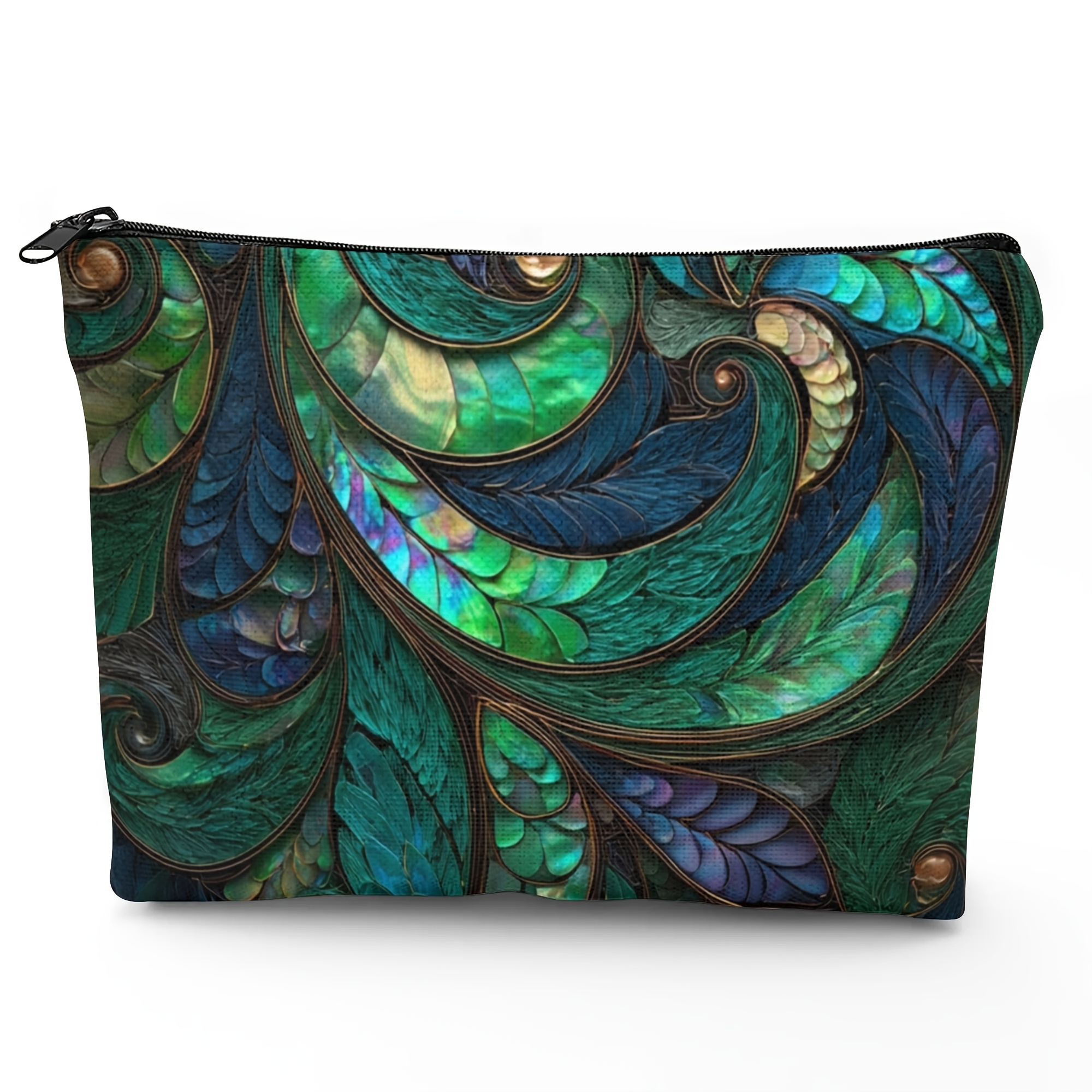TEMU New Zealand Maori Abalone Shell & Spiral Pattern Makeup Bag – Cultural Gift Suitable For Travel, School, , Unisex Cosmetic With Maori Patterns,