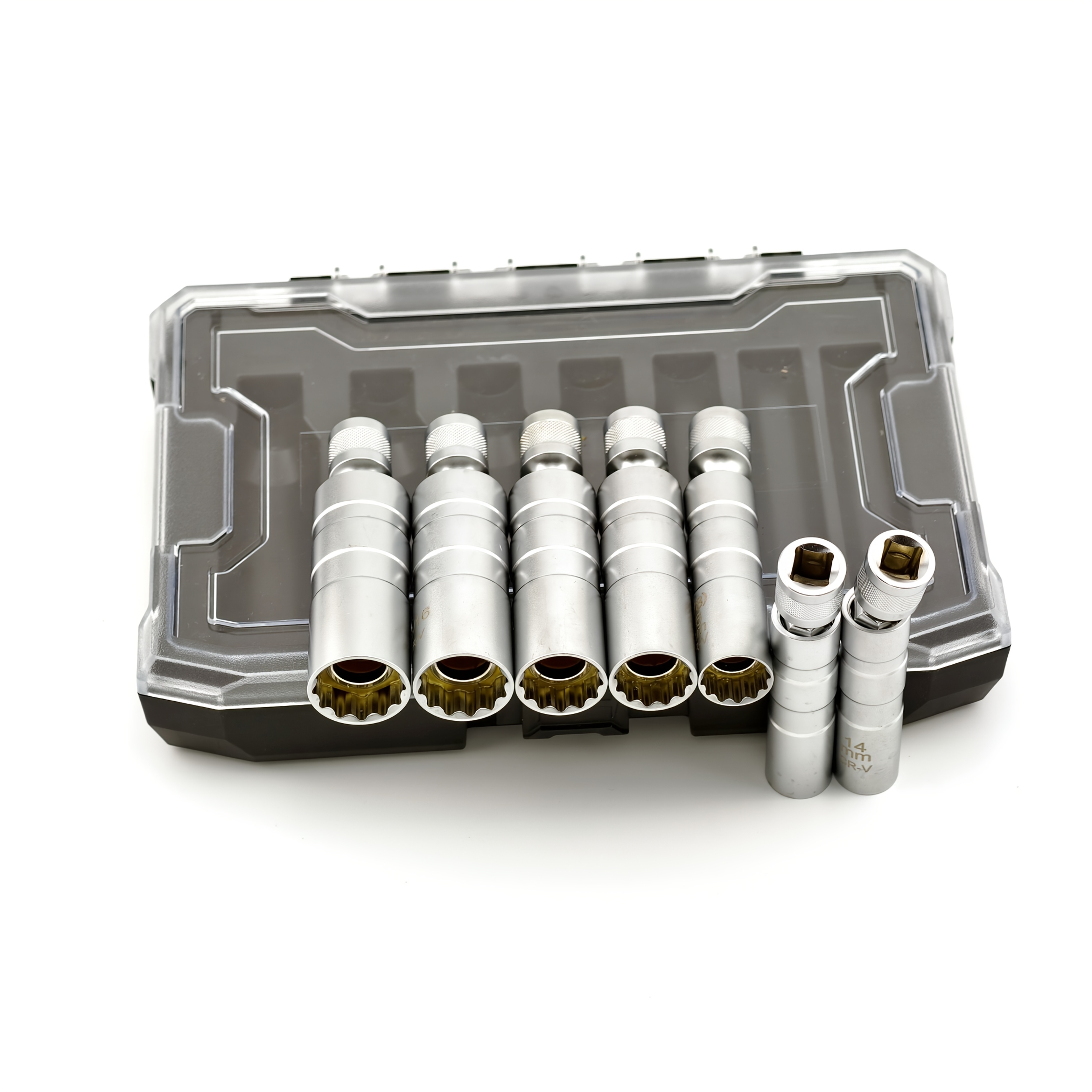 TEMU A 7pcs Set Of Multi-specification Universal Thin-walled Magnetic Spark Plug Socket Wrenches, Featuring A 3/8" Drive -point Socket Wrench, With