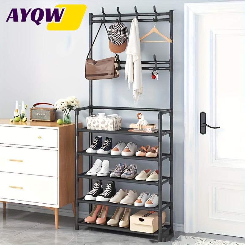 TEMU 4-5 Floor Entrance Storage Shoe Rack - Stylish Hat Rack With Hooks And Shoe Storage Boxes - Foldable Assembly, A Multi-functional Entrance Shoe