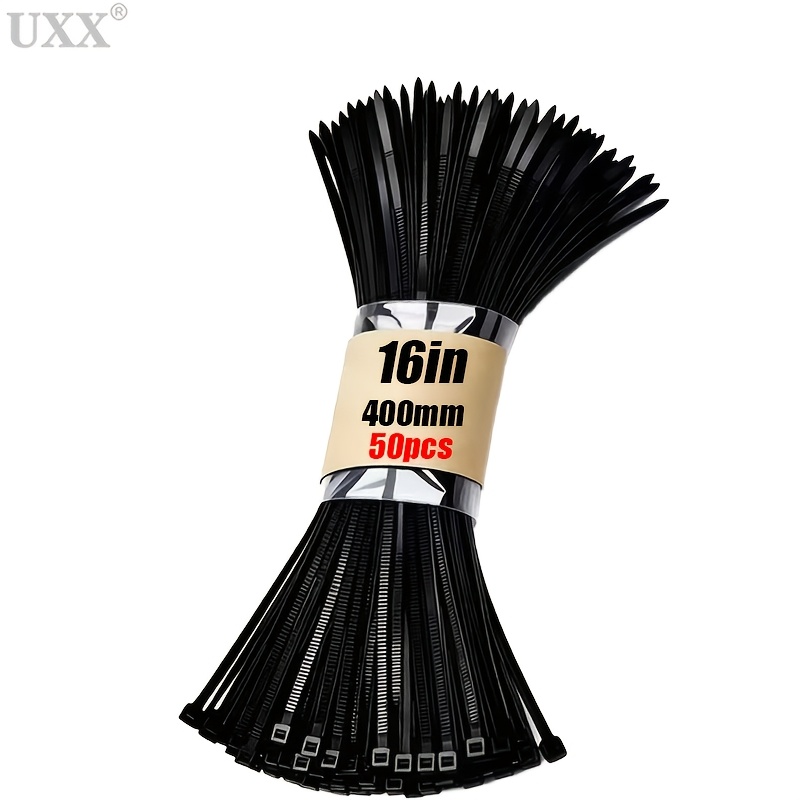 TEMU 50pcs Black And White Nylon Cable Ties, 2 Sizes (14 Inch/16 Inch), Durable Material, High Tensile Strength, Heat And Cold Resistant,