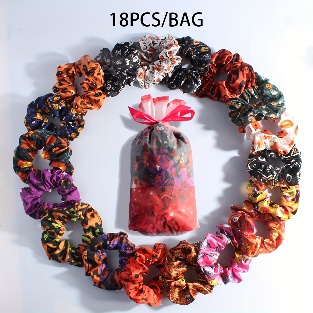 TEMU 18pcs/'s Halloween Printed Large Scrunchies Gift Bags Holiday Party Gift Bags Hair Accessories